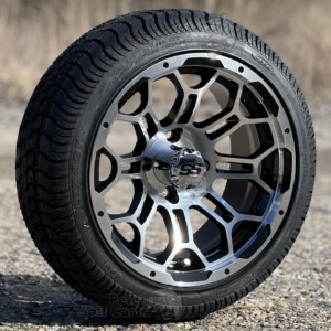 14" Hercules Black/Machined Golf Cart Wheels and 205/30-14 DOT Street/Turf Tires Combo – Set of 4 (20'" tall)