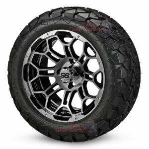 14" Hercules Black Machined Golf Cart Wheels and 22x10-14 Trail Fox All Terrain Golf Cart Tires Combo - Set of 4 (22" tall)