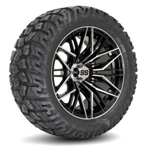 14" Hornet Black/Machined Golf Cart Wheels and 22x10.5-14 Gator DOT All Terrain Golf Cart Tires Combo - Set of 4 (22" tall)