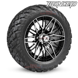 14" Hornet Black/Machined Golf Cart Wheels and 23x10-14 Ironclad All Terrain Golf Cart Tires Combo - Set of 4 (23" tall)