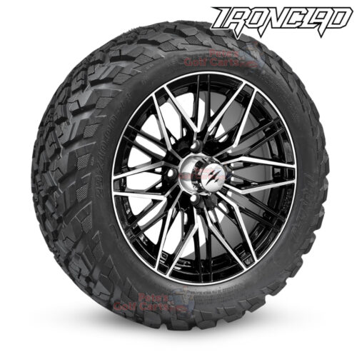 14-inch-hornet-black-machined-golf-cart-wheels-and-23x10-14-ironclad-hybrid-all-terrain-tires-combo-ezgo-clubcar-yamaha-petesgolfcarts-BNDL-TR1408-WH1435