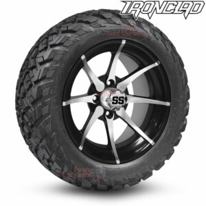14" Kraken Black/Machined Golf Cart Wheels and 23x10-14 Ironclad All Terrain Golf Cart Tires Combo - Set of 4 (23" tall)