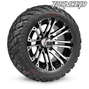 14" Lancer Black/Machined Golf Cart Wheels and 23x10-14 Ironclad All Terrain Golf Cart Tires Combo - Set of 4 (23" tall)