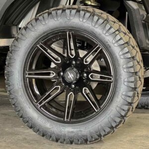 14" Lynx Black/Milled Golf Cart Wheels and 23x10.5-14 STINGER All Terrain Golf Cart Tires Combo – Set of 4 (23" tall)