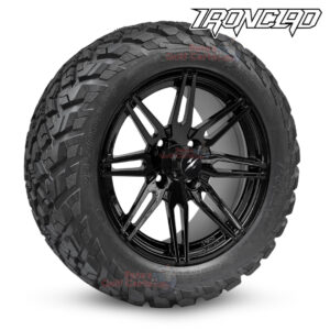 14" Lynx Gloss Black Golf Cart Wheels and 23x10-14 Ironclad All Terrain Golf Cart Tires Combo - Set of 4 (23" tall)
