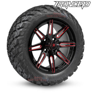 14" Lynx Red/Black Golf Cart Wheels and 23x10-14 Ironclad All Terrain Golf Cart Tires Combo - Set of 4 (23" tall)