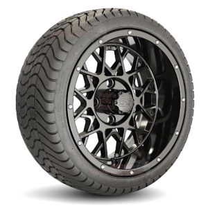 14" Matrix Gloss Black Golf Cart Wheels and 215/35-14 DOT Approved Street/Turf Golf Cart Tires Combo - Set of 4 (21" tall)