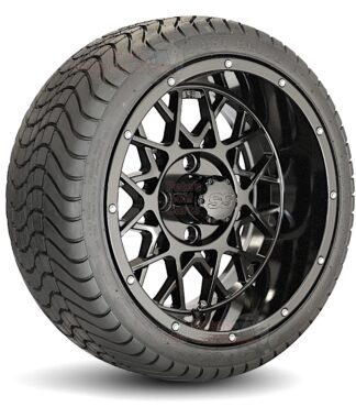 14-inch-matrix-gloss-black-golf-cart-wheels-215:35-14-21-inch-tall-wanda-DOT-Street-Turf-Tires-Combo-EZGO-ClubCar-Yamaha-ITP-Hurricane