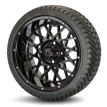 14-inch-matrix-gloss-black-golf-cart-wheels-215:35-14-21-inch-tall-wanda-DOT-Street-Turf-Tires-Combo-ITP-Hurricane