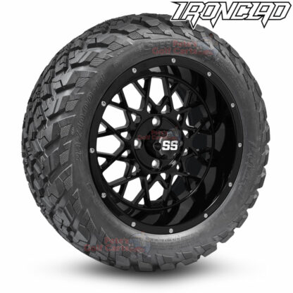 14-inch-matrix-gloss-black-golf-cart-wheels-and-23x10-14-ironclad-p3118-wanda-edge-all-terrain-tires-combo-petesgolfcarts-BNDL-TR1408-WH1420