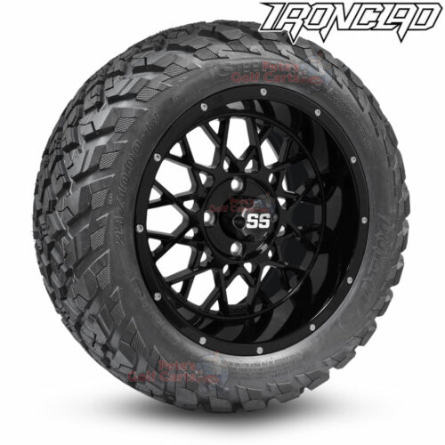 14-inch-matrix-gloss-black-golf-cart-wheels-and-23x10-14-ironclad-p3118-wanda-edge-all-terrain-tires-combo-petesgolfcarts-BNDL-TR1408-WH1420