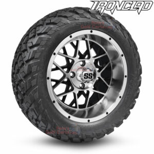 14" Matrix Black/Machined Golf Cart Wheels and 23x10-14 Ironclad All Terrain Golf Cart Tires Combo - Set of 4 (23" tall)