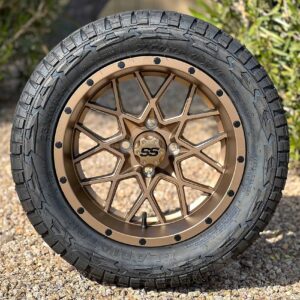 14" Matrix Matte Bronze Golf Cart Wheels and 23x10R14 Radial AT Off Road Tires Combo - Set of 4 (23" tall)