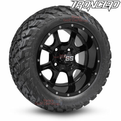14-inch-night-stalker-gloss-black-golf-cart-wheels-and-23x10-14-ironclad-p3118-wanda-edge-all-terrain-tires-combo-petesgolfcarts-BNDL-TR1408-WH1403