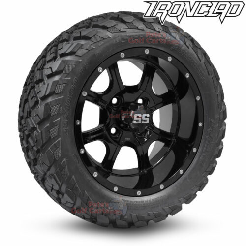 14-inch-night-stalker-gloss-black-golf-cart-wheels-and-23x10-14-ironclad-p3118-wanda-edge-all-terrain-tires-combo-petesgolfcarts-BNDL-TR1408-WH1403