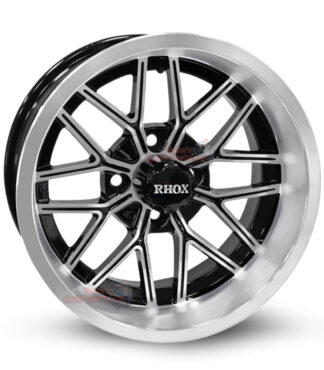 14-inch-nighthawk-black-machined-aluminum-golf-cart-wheels-RHOX-RX281-14x7-4x4-bolt-pattern-101mm-et-25mm-offset