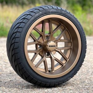 14" Nighthawk Bronze Golf Cart Wheels and 215/35-14 RXS DOT Street/Turf Golf Cart Tires Combo - Set of 4 (20" tall)