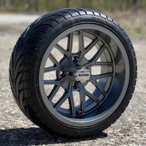 14" Nighthawk Gunmetal Gray Golf Cart Wheels and 215/35-14 RXS DOT Street/Turf Golf Cart Tires Combo - Set of 4 (20" tall)