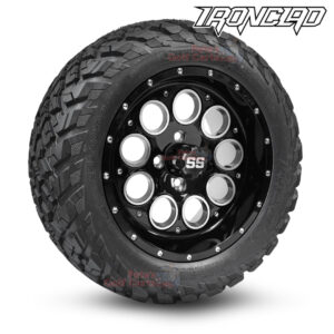 14" Pioneer Gloss Black Golf Cart Wheels and 23x10-14 Ironclad All Terrain Golf Cart Tires Combo - Set of 4 (23" tall)