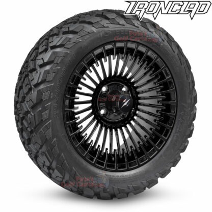 14-inch-piranha-gloss-black-golf-cart-wheels-and-23x10-14-ironclad-p3118-wanda-edge-all-terrain-tires-combo-petesgolfcarts-BNDL-TR1408-WH1454