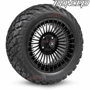 14" Piranha Matte Black Golf Cart Wheels and 23x10-14 Ironclad All Terrain Golf Cart Tires Combo - Set of 4 (23" tall)