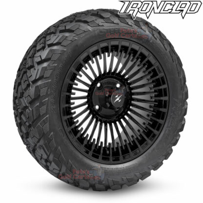 14-inch-piranha-matte-black-satin-golf-cart-wheels-and-23x10-14-ironclad-p3118-wanda-edge-all-terrain-tires-combo-petesgolfcarts-BNDL-TR1408-WH1455