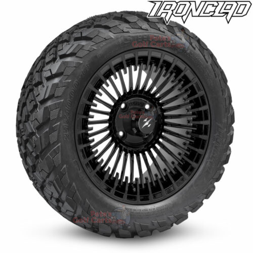 14-inch-piranha-matte-black-satin-golf-cart-wheels-and-23x10-14-ironclad-p3118-wanda-edge-all-terrain-tires-combo-petesgolfcarts-BNDL-TR1408-WH1455