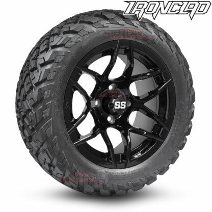 14-inch-rally-gloss-black-golf-cart-wheels-and-23x10-14-ironclad-p3118-wanda-edge-all-terrain-tires-combo-petesgolfcarts-BNDL-TR1408-WH1427