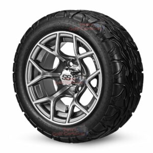 14" Rally Gunmetal Golf Cart Wheels and 23x10R14 Radial Route 66 Cruiser Street/Turf Golf Cart Tires Combo - Set of 4 (23" tall)