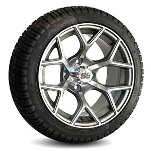 14" Rally Gunmetal Golf Cart Wheels and 205/30-14 DOT Approved Street/Turf Golf Cart Tires Combo - Set of 4 (20" tall)