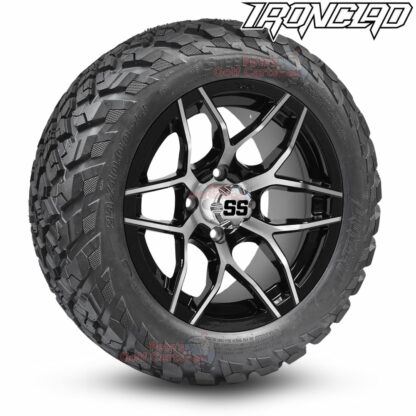 14-inch-rally-machined-black-golf-cart-wheels-and-23x10-14-ironclad-p3118-wanda-edge-all-terrain-tires-combo-petesgolfcarts-BNDL-TR1408-WH1426