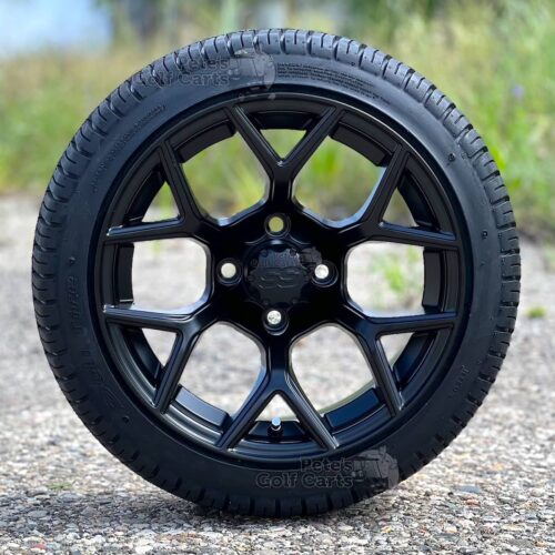 14-inch-rally-matte-black-golf-cart-wheels-205/30-14-deli-low-profile-street-turf-golf-cart-tires-combo-yamaha-ezgo-clubcar-petesgolfcarts