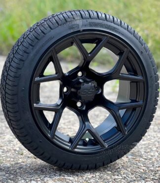 14-inch-rally-matte-black-golf-cart-wheels-205/30-14-deli-low-profile-street-turf-golf-cart-tires-combo-yamaha-ezgo-clubcar-petesgolfcarts-non-lifted