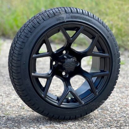 14-inch-rally-matte-black-golf-cart-wheels-205/30-14-deli-low-profile-street-turf-golf-cart-tires-combo-yamaha-ezgo-clubcar-petesgolfcarts-non-lifted