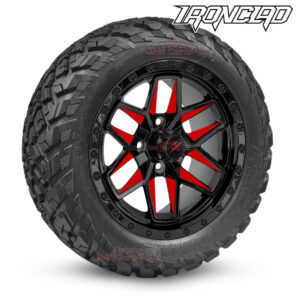 14" Widow Red/Black Golf Cart Wheels and 23x10-14 Ironclad All Terrain Golf Cart Tires Combo - Set of 4 (23" tall)
