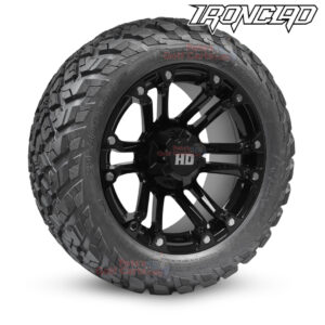 14" Rhino Gloss Black Golf Cart Wheels and 23x10-14 Ironclad All Terrain Golf Cart Tires Combo - Set of 4 (23" tall)