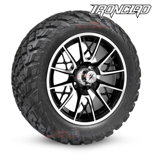 14-inch-saber-tooth-black-machined-golf-cart-wheels-and-23x10-14-ironclad-hybrid-all-terrain-tires-combo-ezgo-clubcar-yamaha-petesgolfcarts-BNDL-TR1408-WH1440
