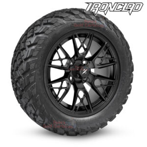 14" Saber Tooth Matte Black Golf Cart Wheels and 23x10-14 Ironclad All Terrain Golf Cart Tires Combo - Set of 4 (23" tall)