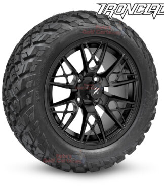 14-inch-saber-tooth-matte-black-golf-cart-wheels-and-23x10-14-ironclad-hybrid-all-terrain-tires-combo-ezgo-clubcar-yamaha-petesgolfcarts-BNDL-TR1408-WH1442