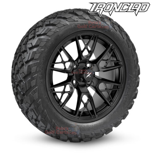 14-inch-saber-tooth-matte-black-golf-cart-wheels-and-23x10-14-ironclad-hybrid-all-terrain-tires-combo-ezgo-clubcar-yamaha-petesgolfcarts-BNDL-TR1408-WH1442