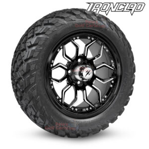 14" Scorpion Black/Machined Golf Cart Wheels and 23x10-14 Ironclad All Terrain Golf Cart Tires Combo - Set of 4 (23" tall)