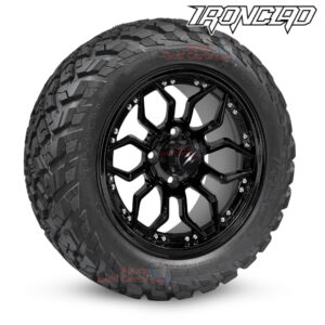 14" Scorpion Gloss Black Golf Cart Wheels and 23x10-14 Ironclad All Terrain Golf Cart Tires Combo - Set of 4 (23" tall)