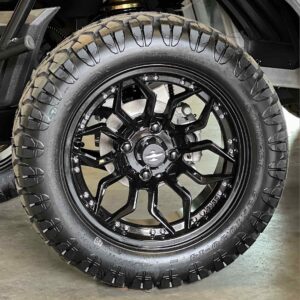 14" Scorpion Gloss Black Golf Cart Wheels and 23x10.5-14 STINGER All Terrain Golf Cart Tires Combo – Set of 4 (23" tall)