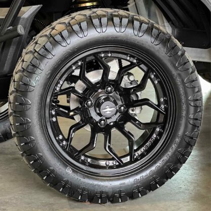 14-inch-scorpion-gloss-black-golf-cart-wheels-and-23x10.5-12-stinger-dot-all-terrain-golf-cart-tires-combo-SGC-Beast-golf-cart-wheel-collection