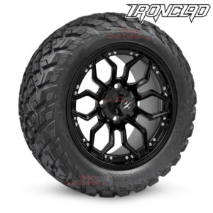 14" Scorpion Matte Black Golf Cart Wheels and 23x10-14 Ironclad All Terrain Golf Cart Tires Combo - Set of 4 (23" tall)