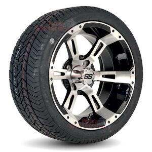 14" Stallion Black/Machined Golf Cart Wheels and 215/35-R14 DOT Radial Street/Turf Golf Cart Tires Combo - Set of 4 (20" tall)