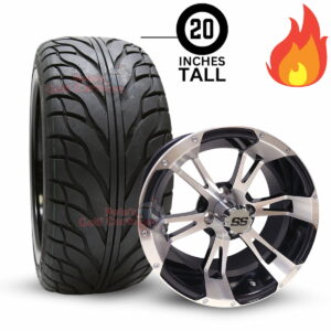 14" Stallion Black/Machined Golf Cart Wheels and 215/35-14 RXS DOT Street/Turf Golf Cart Tires Combo - Set of 4 (20" tall)