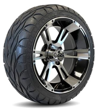 14 inch stallion black machined wheels and 20" tall excel street fox radial tires - set of 4