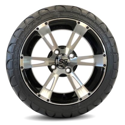 14 inch stallion black machined wheels and 20" tall excel street fox radial tires - set of 4