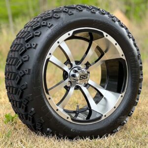 14" Storm Trooper Black/Machined Golf Cart Wheels and 23x10-14 DOT All Terrain Golf Cart Tires Combo - Set of 4 (23" tall)